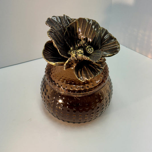 Amber Jar with Ceramic Flower by Gail Williams