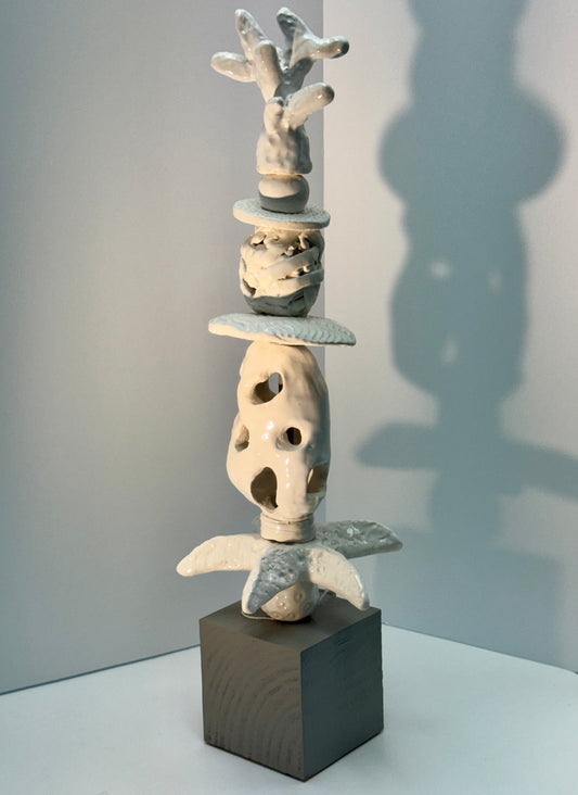 White Coastal Totem Sculpture by Gail Williams