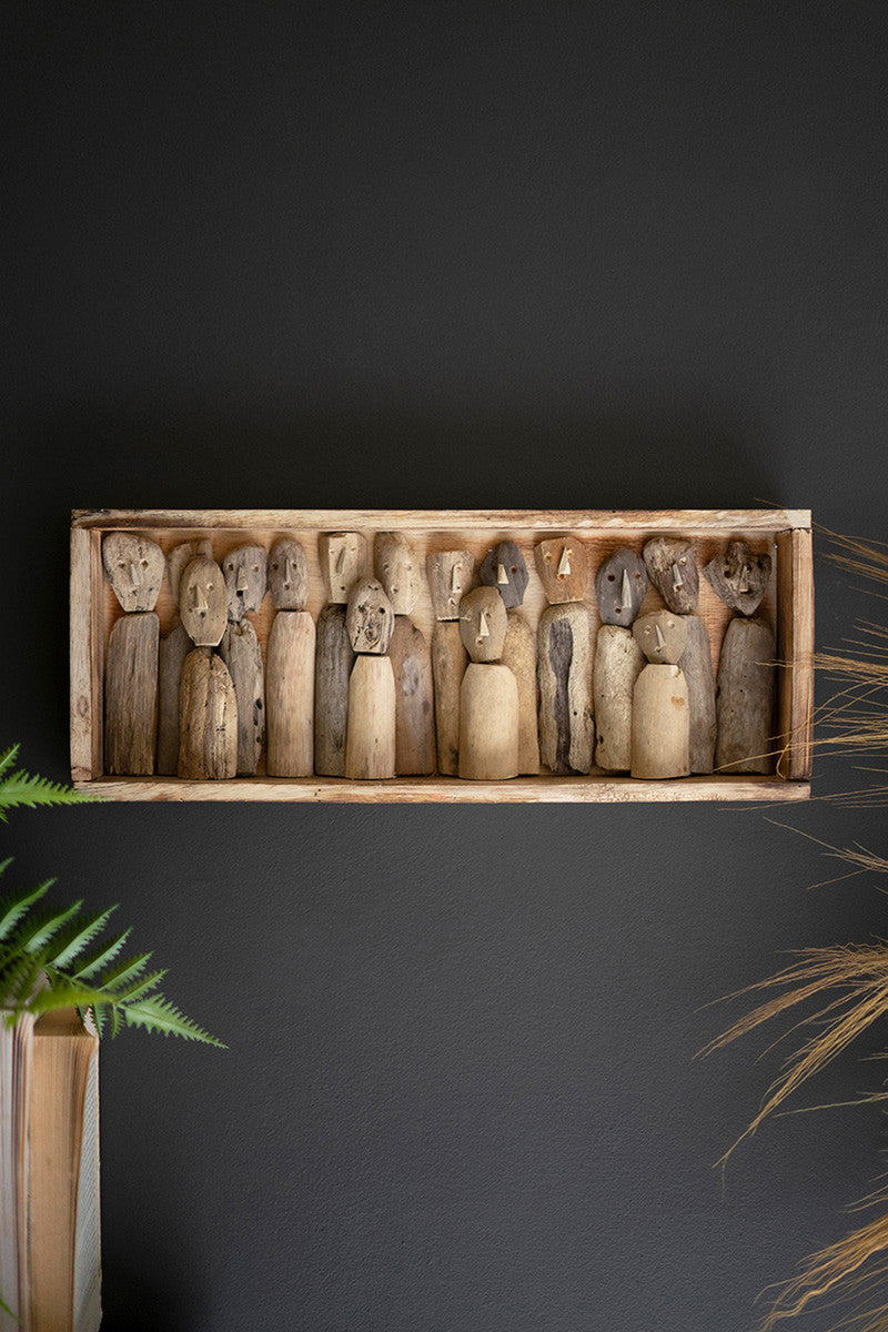 Carved Driftwood Figures in a Framed Shadowbox