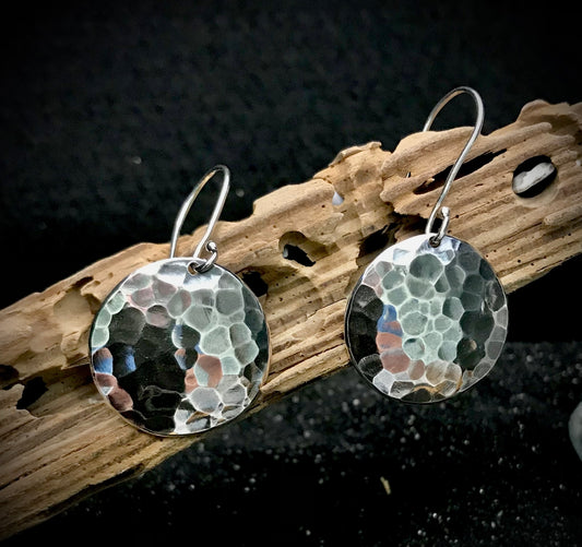 Convex Hammered Disk Earrings