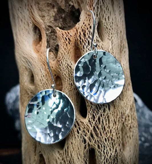 Concave Hammered Disk Earrings