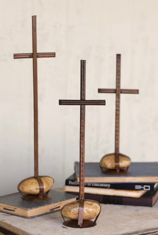 Metal Cross With Rock Base