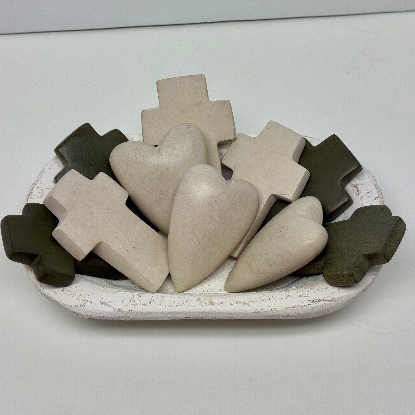 Hand carved Stone Hearts and Crossed