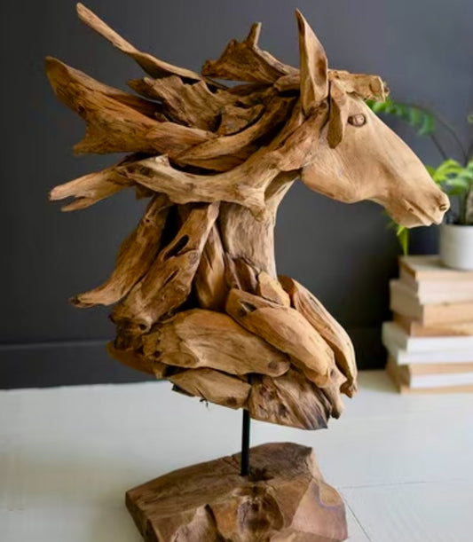 Driftwood Horse Sculpture on Stand