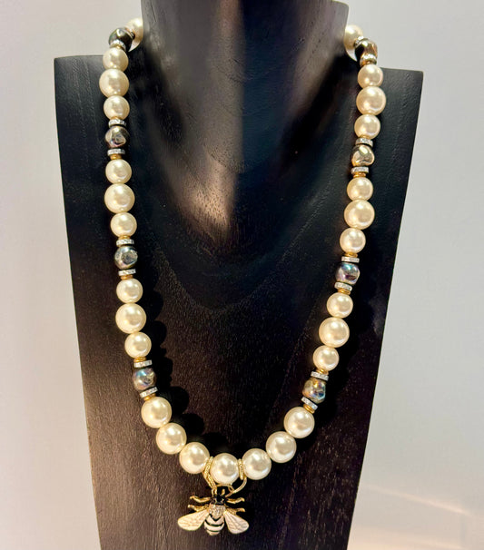 Pearl with Bee Necklace by Gail Williams