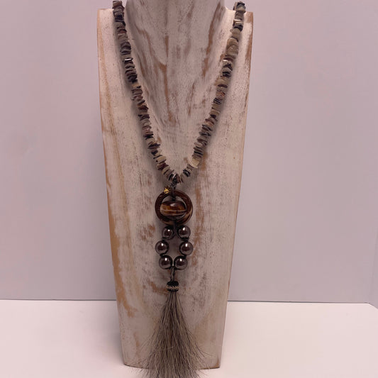 Taupe Heshi Bead Necklace by Gail Williams