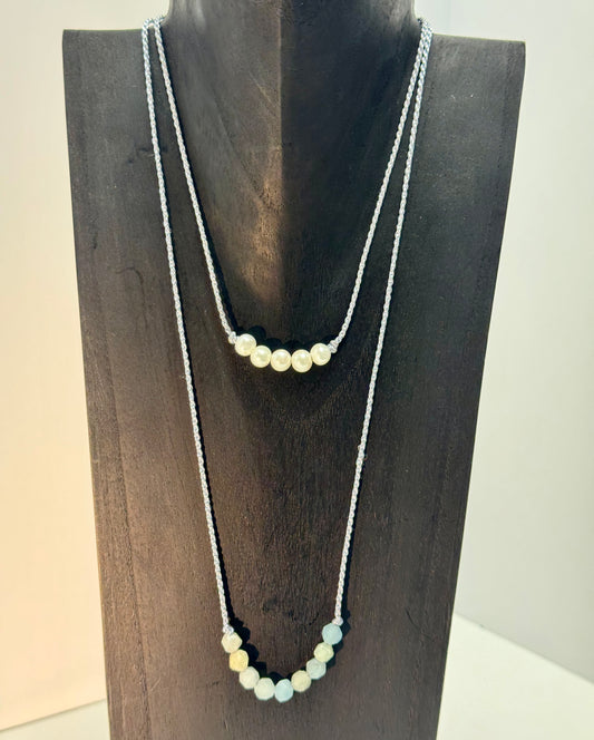 Blue Chord Pearl & Crystal Necklaces