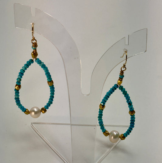 Freshwater Pearl and Turquoise Loops