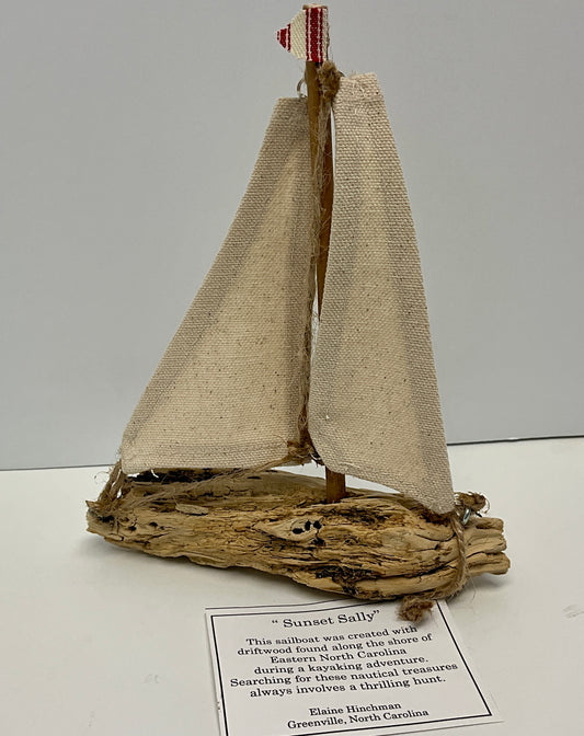 ‘Driftwood Sailboat “Sunset Sally” by Elaine Hinchman