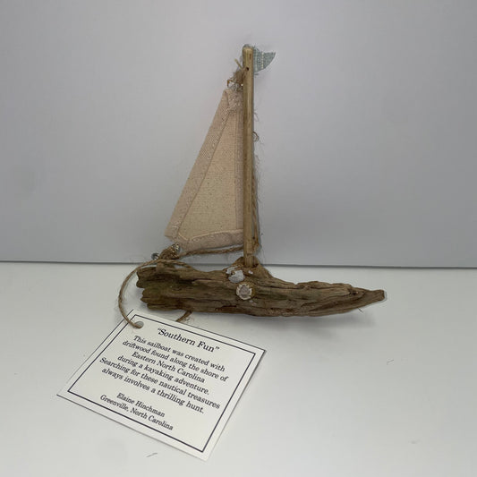 Driftwood Sailboat “Southern Fun” by Elaine Hinchman