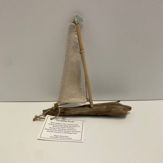 Driftwood Sailboat “Escaping Work” by Elaine Hinchman